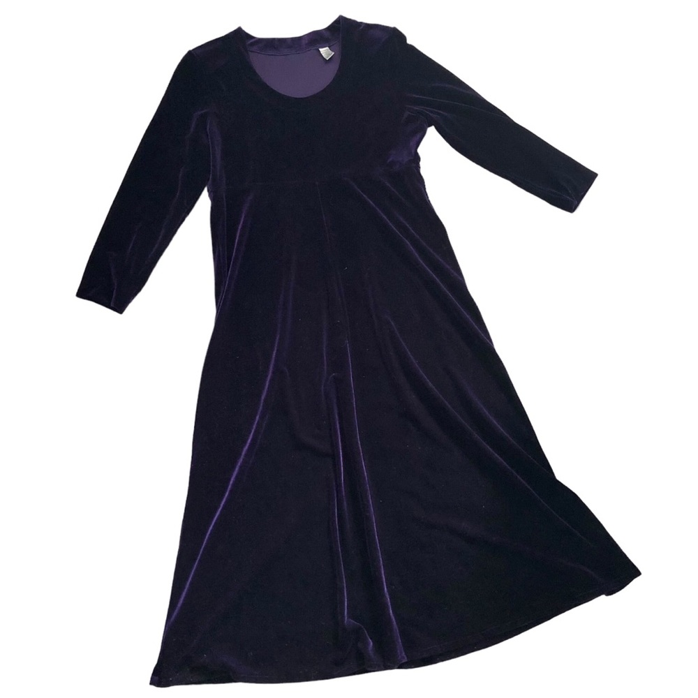 Vintage Women’s Scoopneck Long Sleeve Velvet Maxi Dress, Purple Size 14P